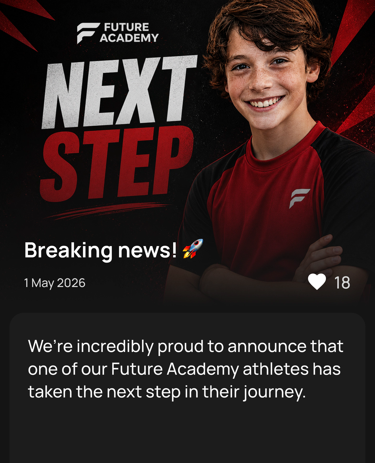 Academy news post about a player's next step